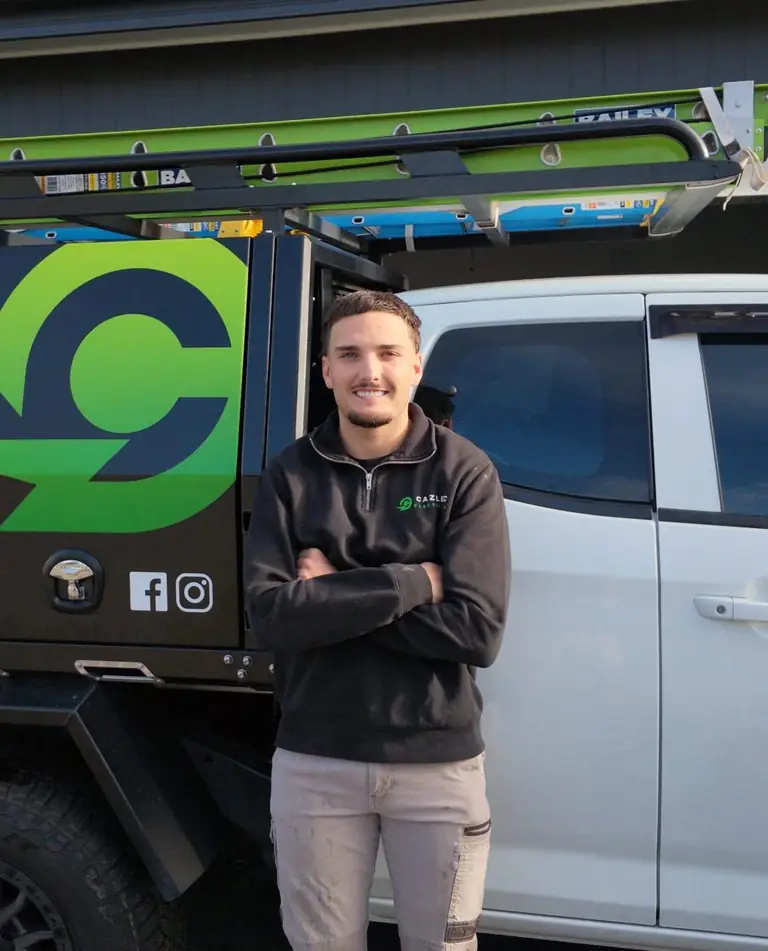 Lachie, licensed electrician and owner of Cazlec Electrical